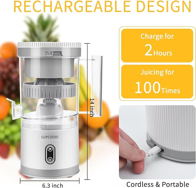 Electric Citrus Juicer, Rechargeable Juicer Machine With Usb