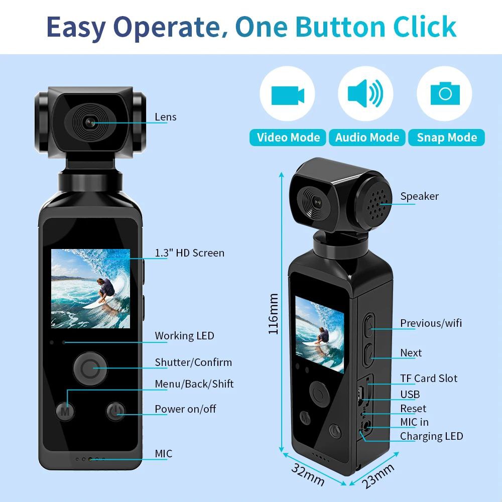 Ultra Hd Pocket Action Camera - 270° Rotatable Vlog Wifi Min